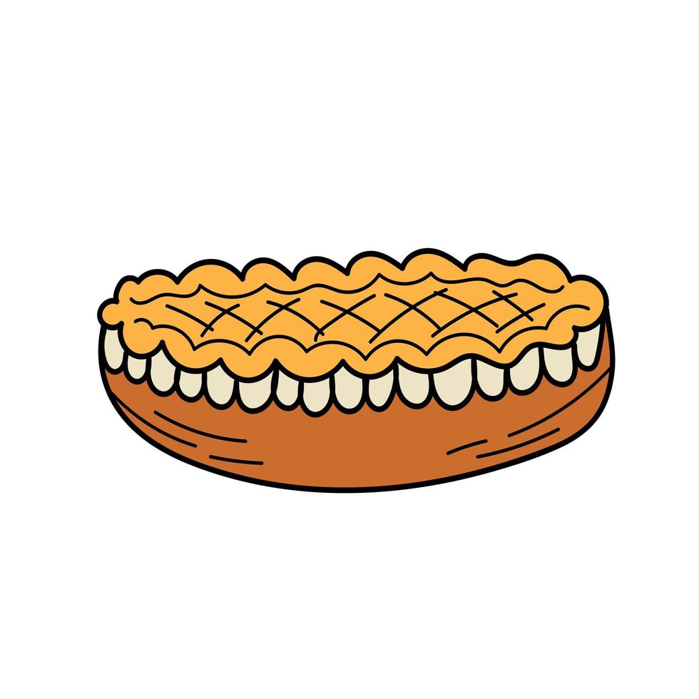 Dibujado a mano doodle icono de acción de gracias - tarta de manzana de corteza superior de celosía tradicional vector