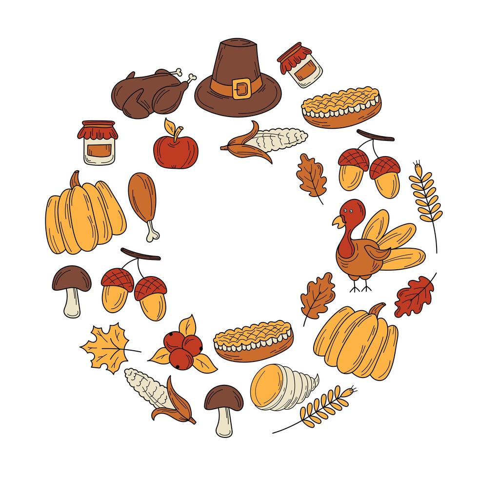 Thanksgiving autumn theme - Autumn wreath. Postcard design vector