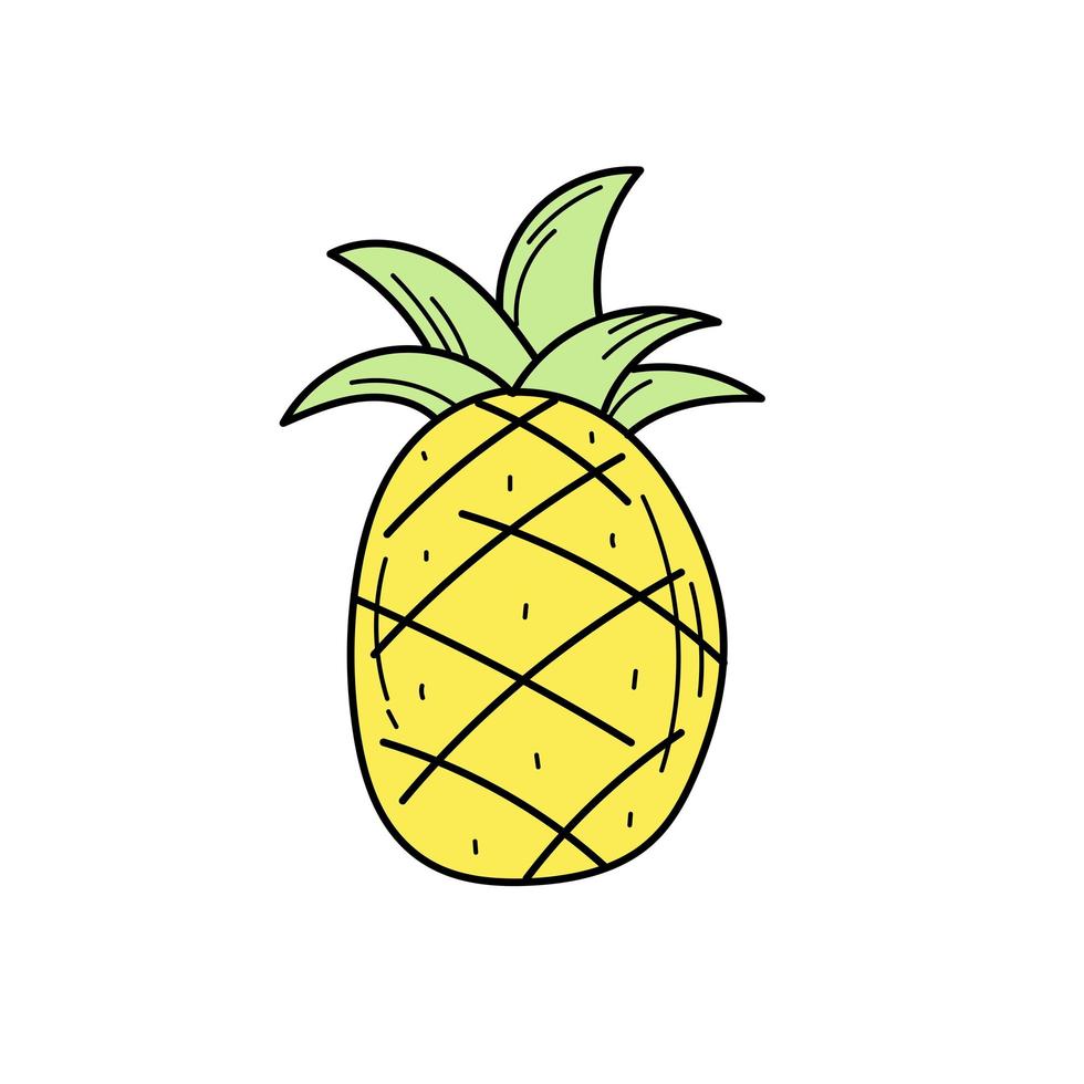 Simple yellow hand drawn pineapple icon on white vector