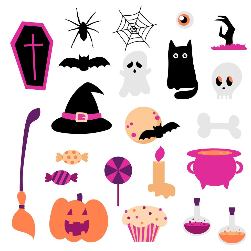 nuevo gran conjunto de elementos para halloween. iconos de dibujos animados para vacaciones vector