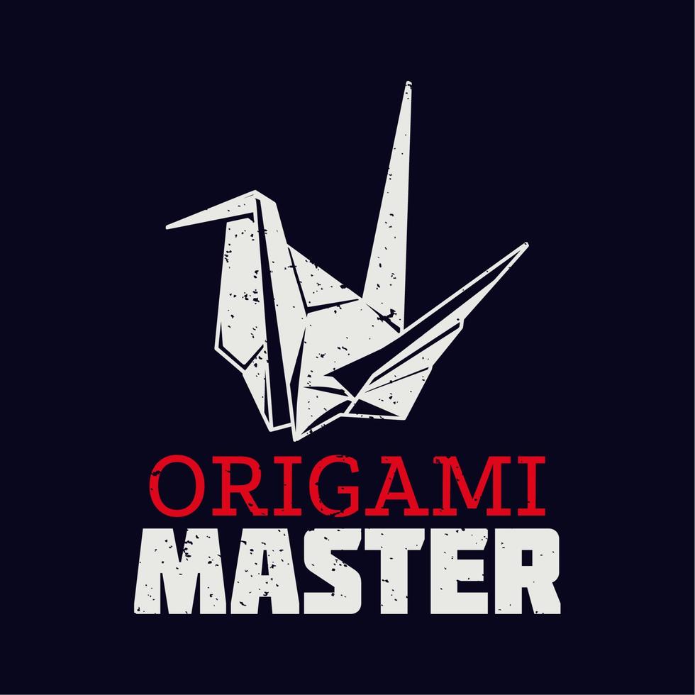 diseño de camiseta maestro de origami con origami de pájaro y fondo negro ilustración vintage vector