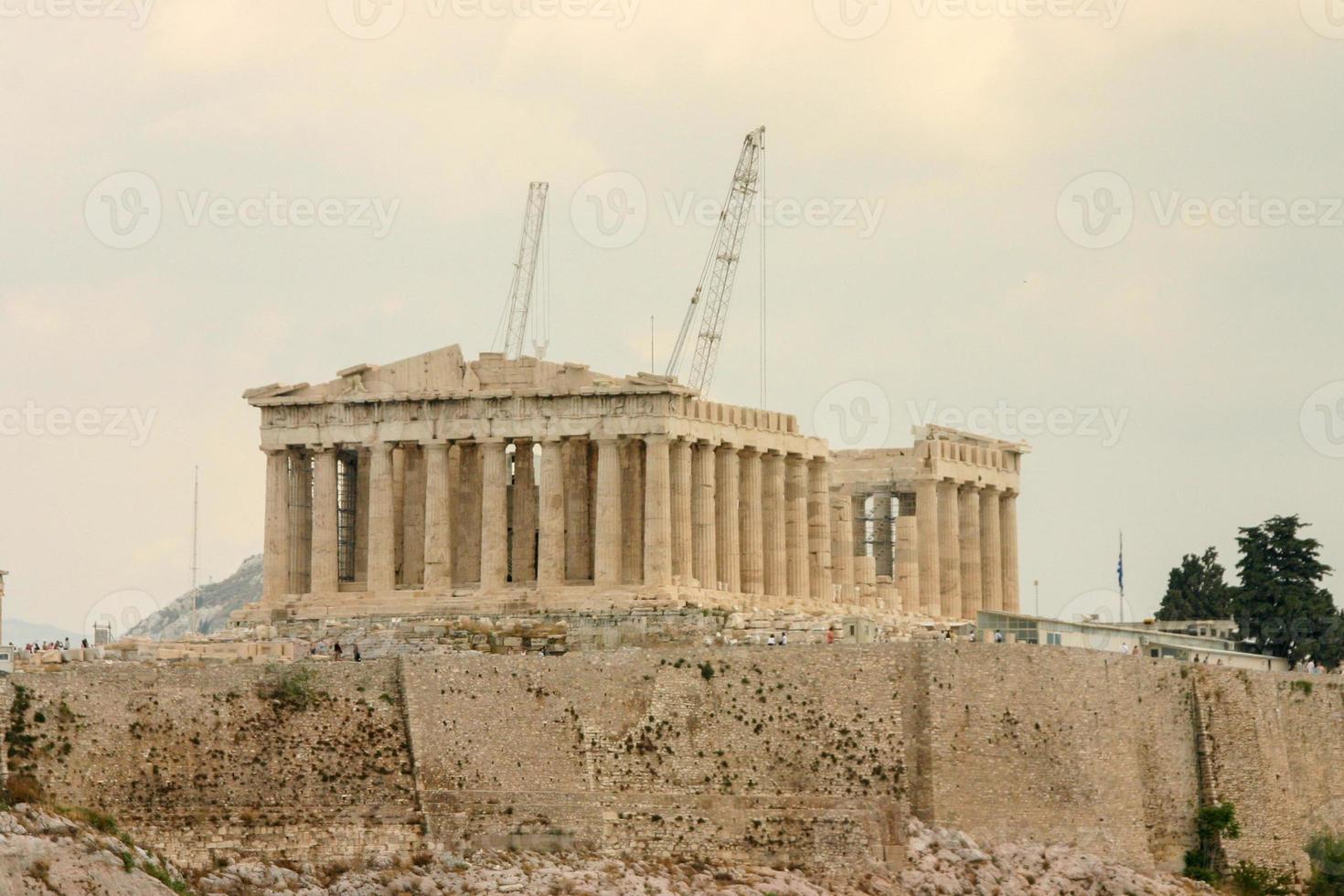 Restoration being done to the Parthenon atop of the Acropolis in Athens, Greece photo