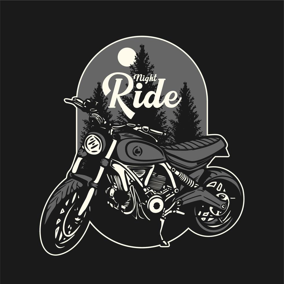 logo design night ride with motorcycle vintage illustration vector