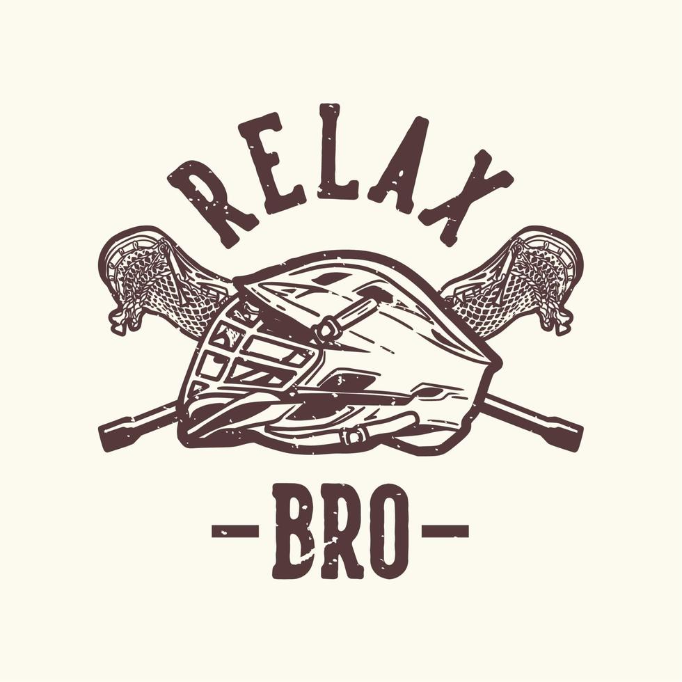 logo design relax bro with lacrosse helm and stick vintage illustration vector