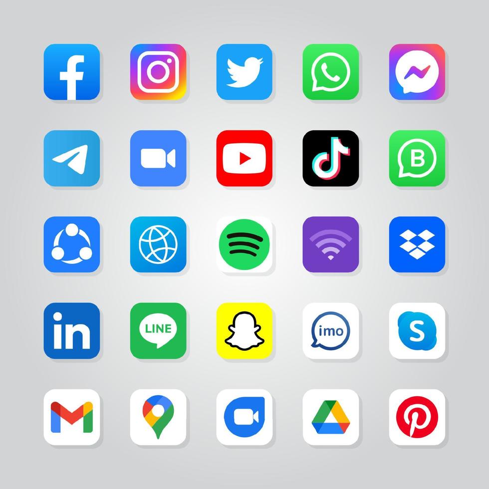 conjunto de 25 logotipos de redes sociales populares vector