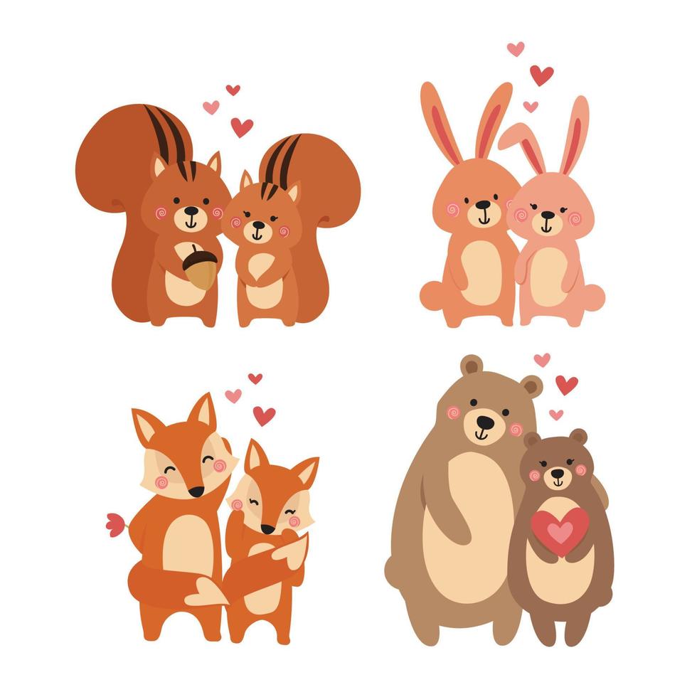 linda pareja de animales enamorados vector