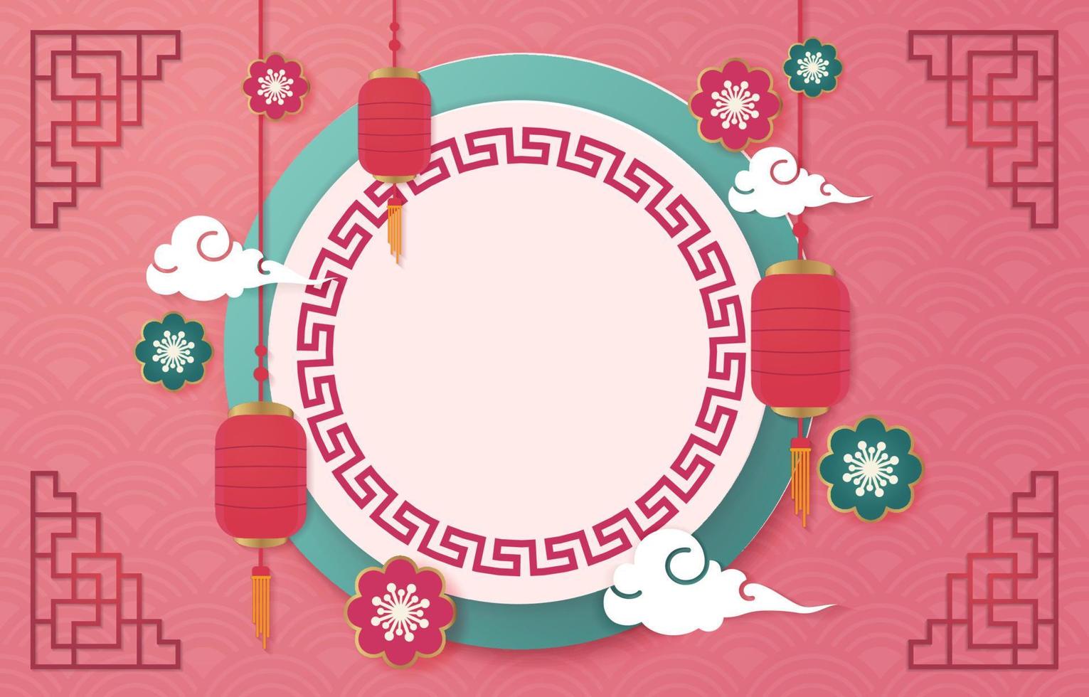 Chinese New Year Background with Lantern and Flower vector