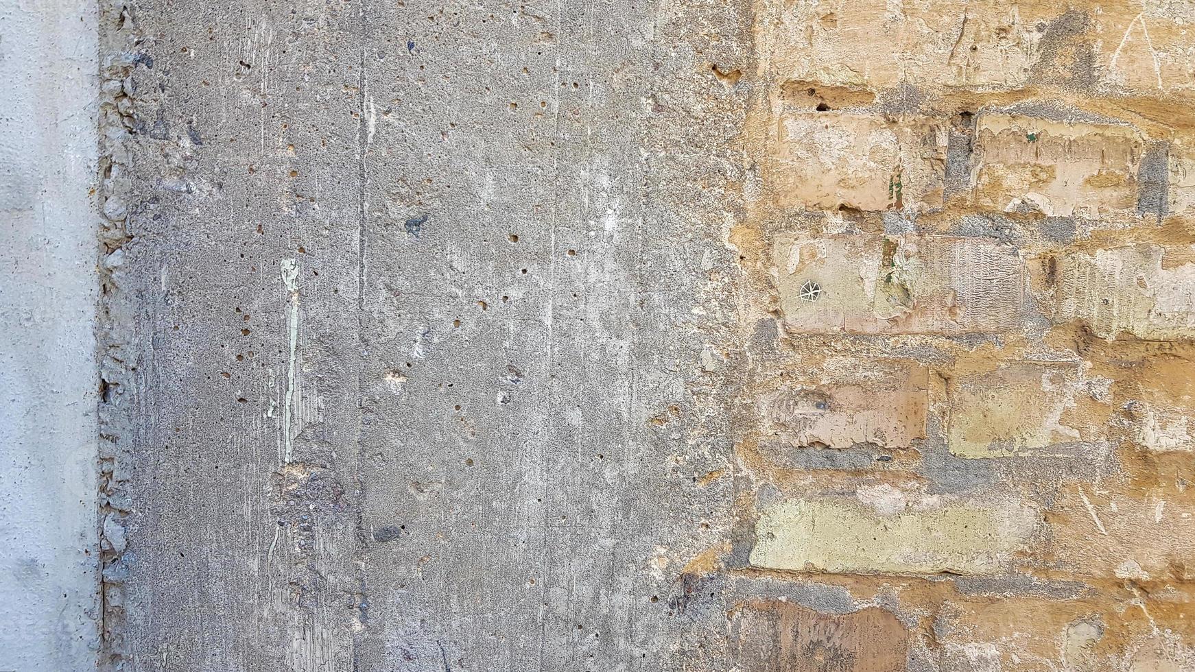 Empty Old Brick Wall Texture. Painted Distressed Wall Surface. Grungy Wide Brickwall. Grunge Red Stonewall Background. Shabby Building Facade With Damaged Plaster. Abstract Web Banner. Copy Space. photo