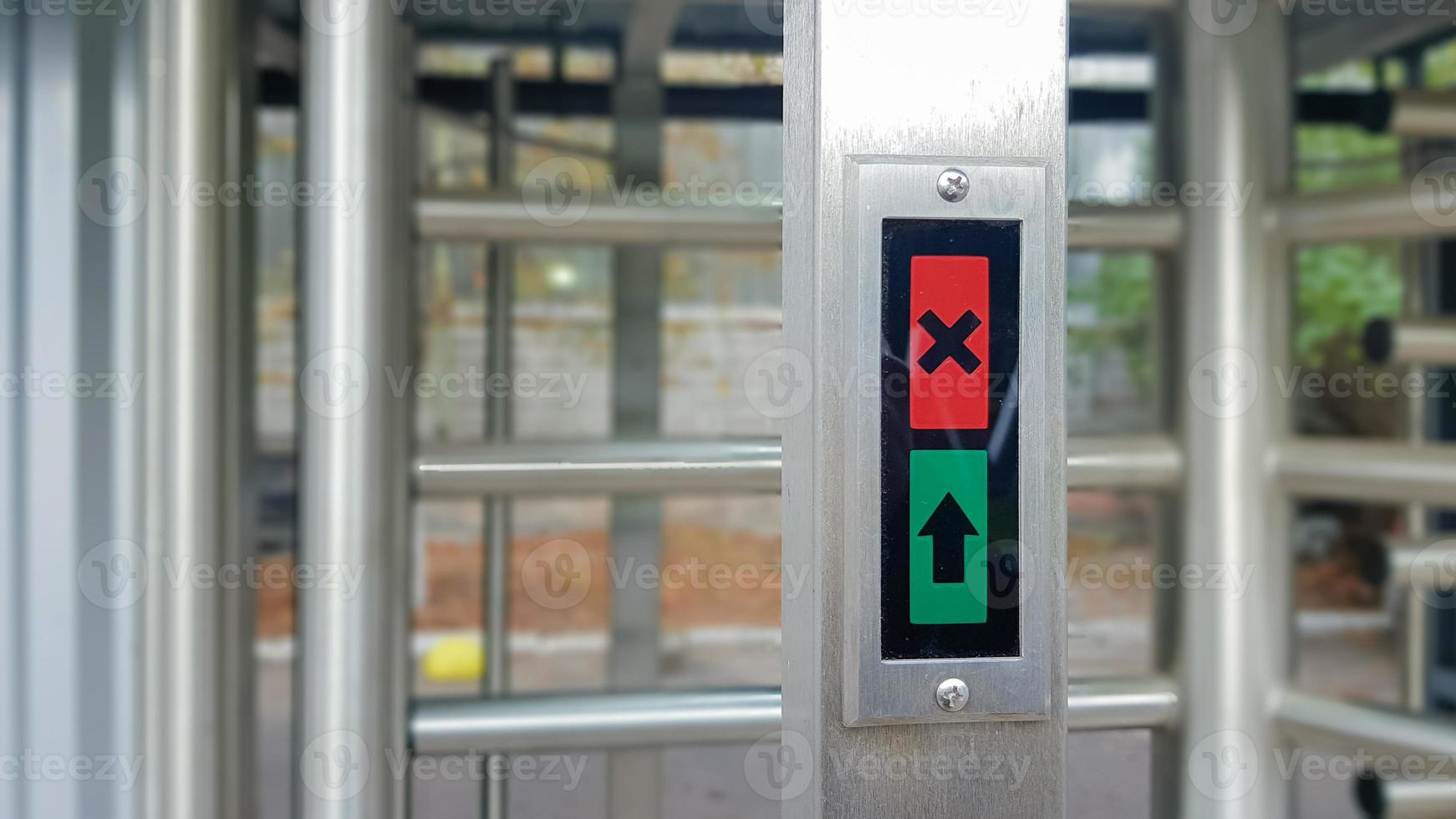 Modern entrance with a high level of security, automatic electronic turnstile, access system and biometrics. Access control. Closed entrance turnstile with prohibited access. photo