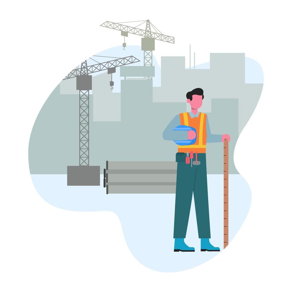 construction builders working on under construction scenery background vector illustration