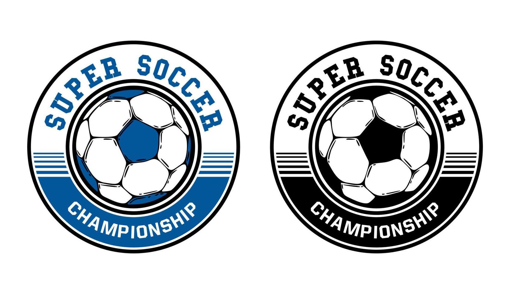 Diseño de logotipo super campeonato de fútbol con ilustración vintage de fútbol vector