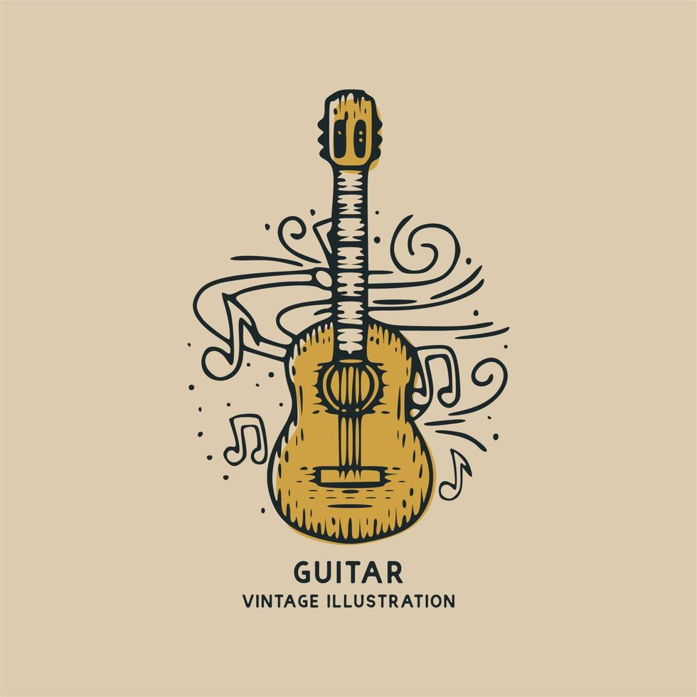 Ilustración de vector vintage de instrumento de música de guitarra clásica