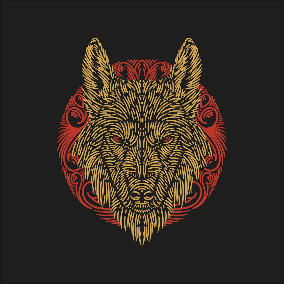 vector illustration wolf head with a red circular ornament background vintage engraving