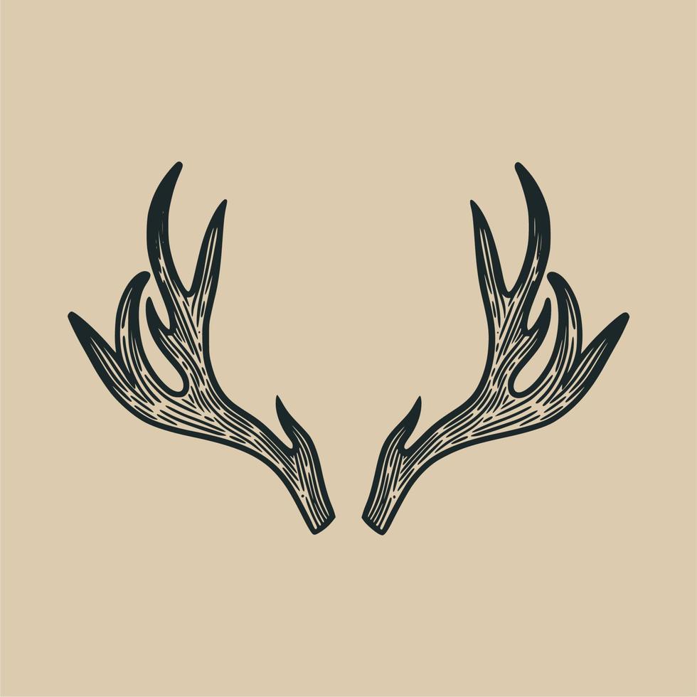 deer antlers classic vintage illustration design element vector