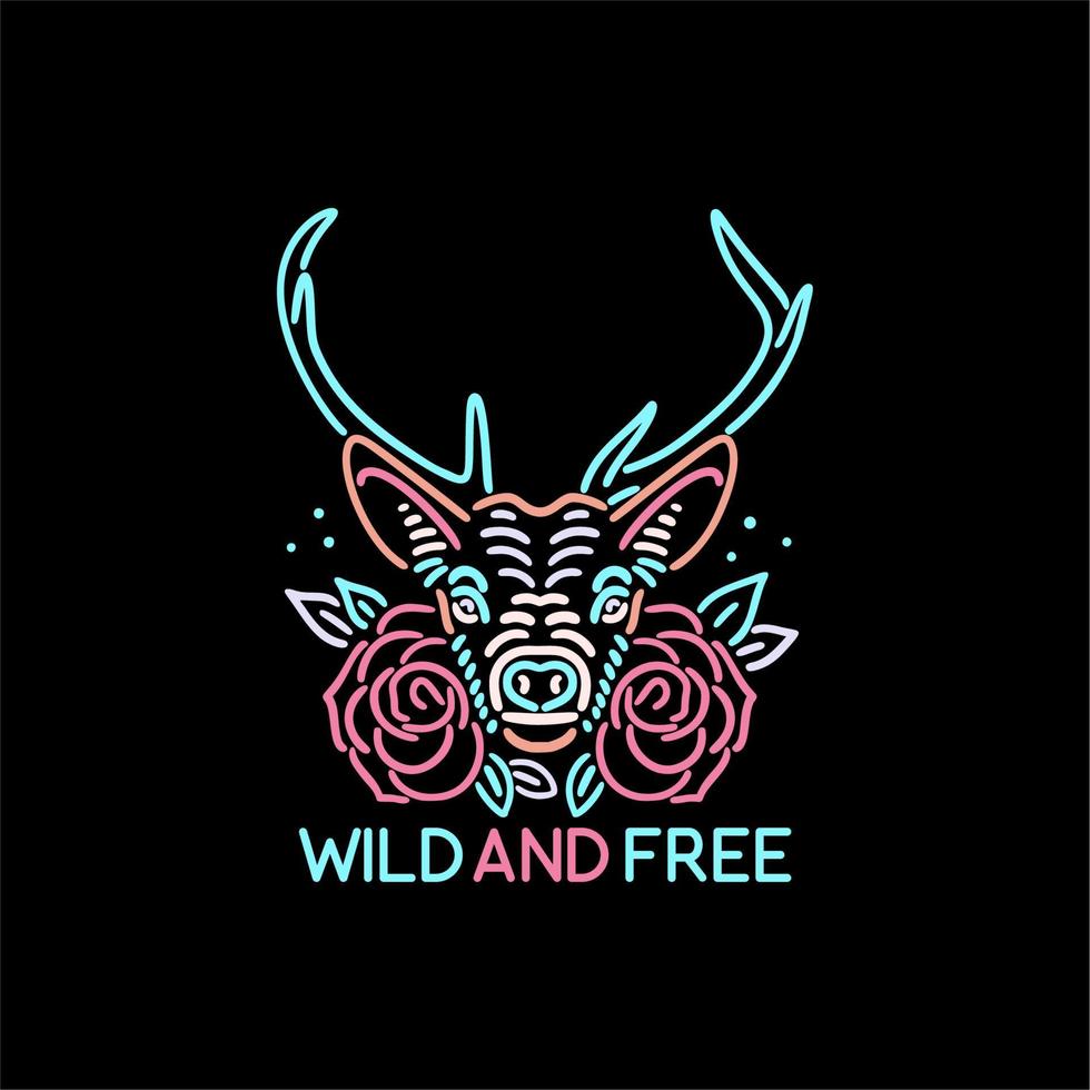 deer and flowers colorful vintage retro animal design wild and free vector