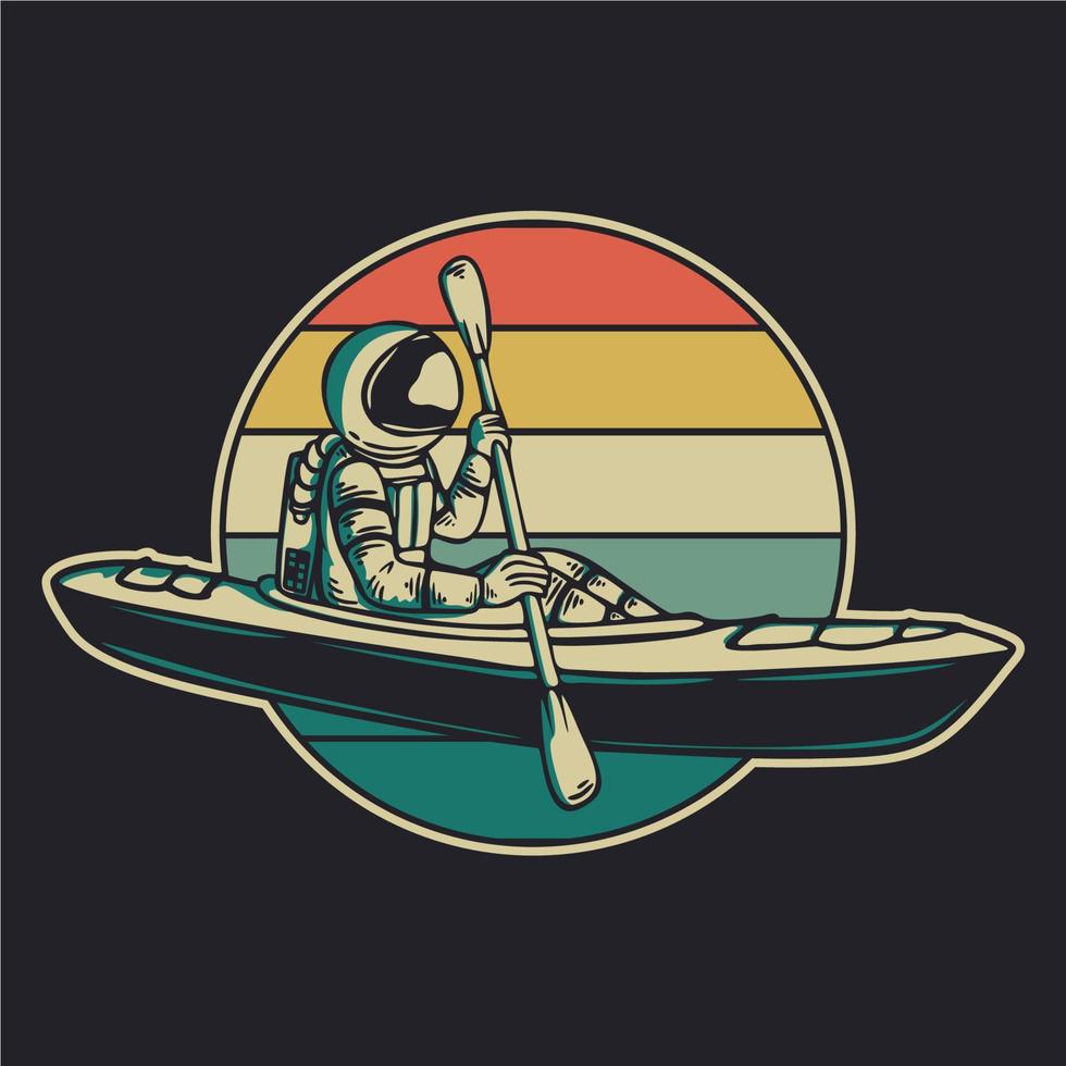 vintage design astronaut kayaking retro vintage illustration vector