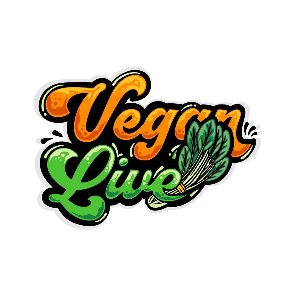 t shirt design vegan live with spinach graffiti vector illustration