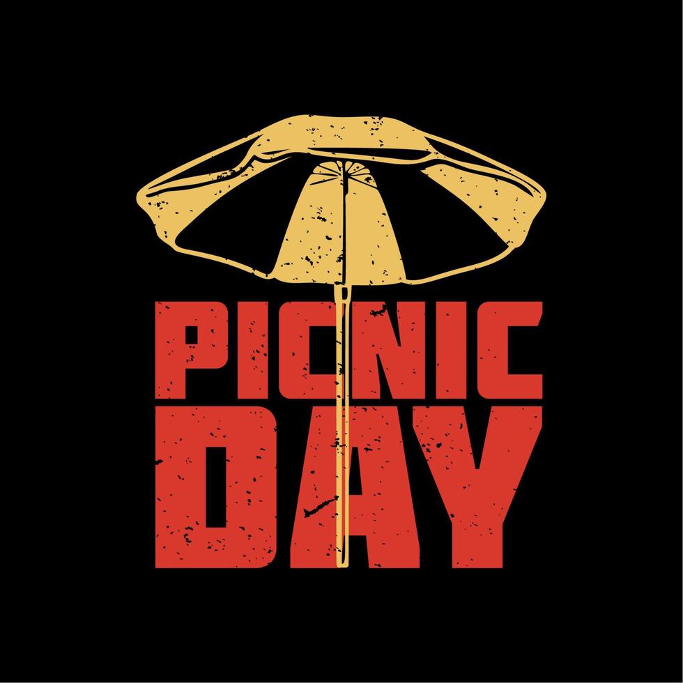 t shirt design picnic day with umbrella and black background vintage illustration vector