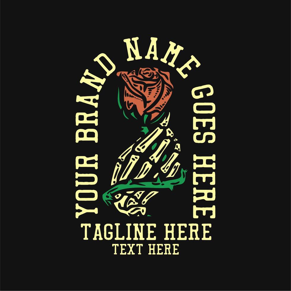 skeleton hand holding a rose flower vintage t shirt design template vector