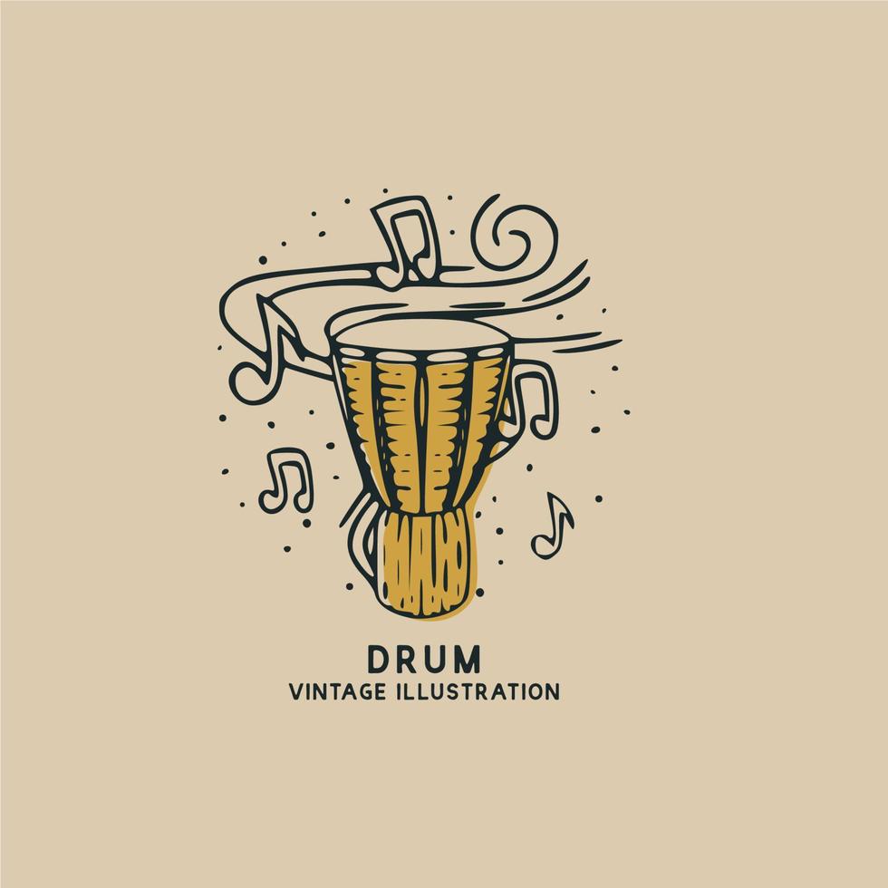 Drum music instrument vintage vector illustration