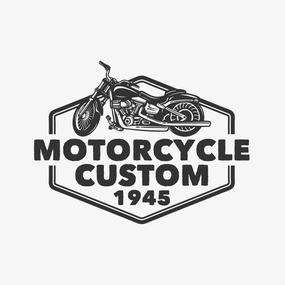 Diseño de logotipo motocicleta personalizada 1945 con ilustración vintage de motocicleta vector