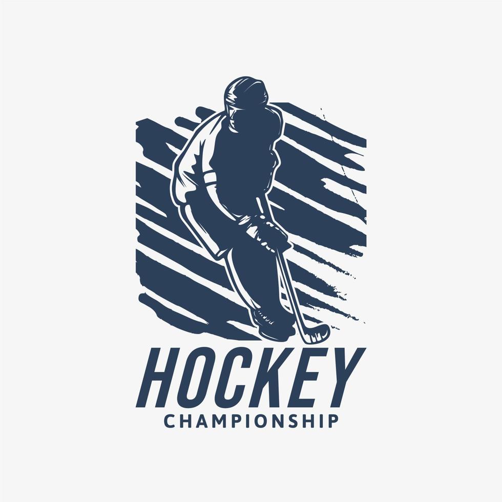 Campeonato de hockey de diseño de logotipo con ilustración vintage de jugador de hockey vector