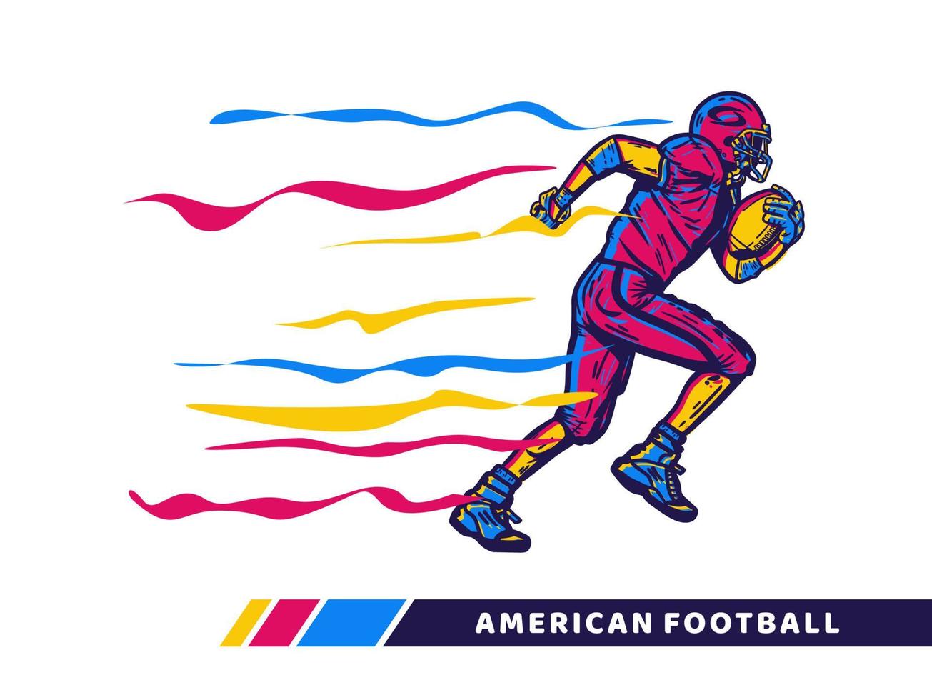 vector illustration football player holding rugby ball when running with motion color vector artwork