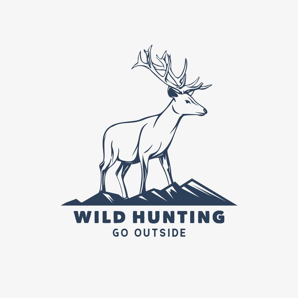 logo design wild hunting go outside with deer vintage illustration vector