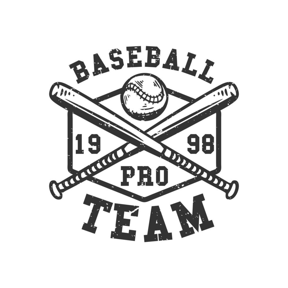 logo design baseball pro team 1998 with baseball and crossed baseball bets vintage illustration vector