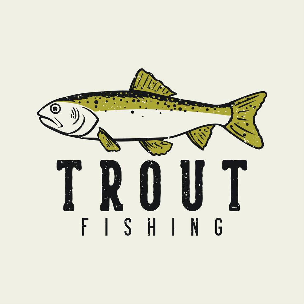diseño de logotipo pesca de truchas con peces trucha ilustración vintage vector