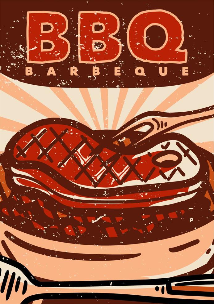 poster design bbq barbeque with grilled meat vintage illustration vector