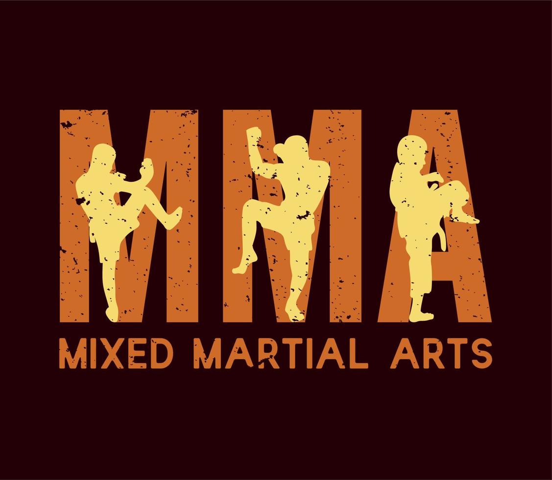 diseño de camiseta mma artes marciales mixtas con silueta muay thai artista de artes marciales ilustración vintage vector