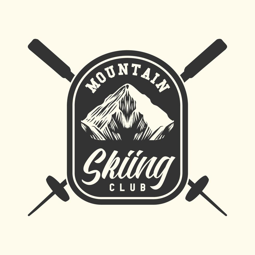logo design mountain skiing club vintage illustration vector