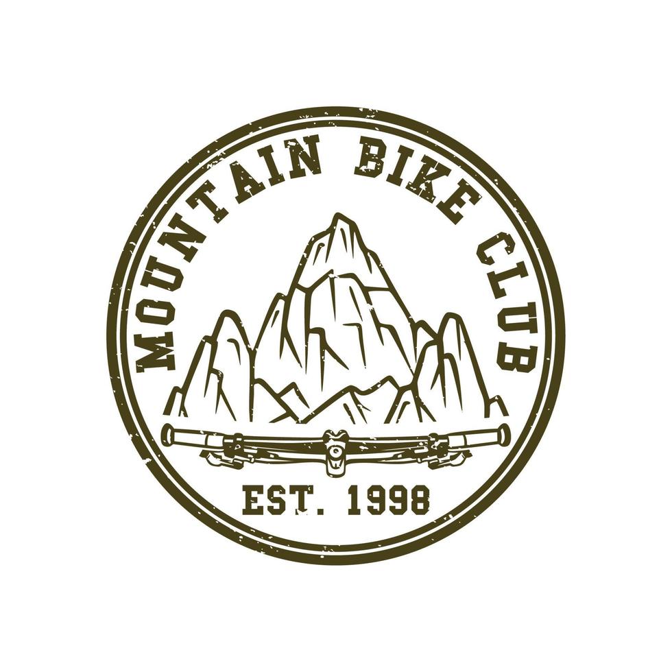 diseño de logotipo club de bicicleta de montaña est. 1998 con manillar de bicicleta de montaña y montaña ilustración vintage vector