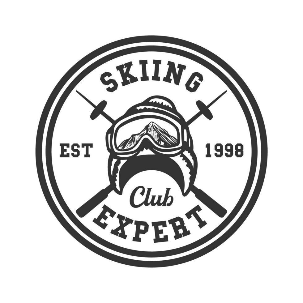 logo design skiing club expert est 1998 vintage illustration vector