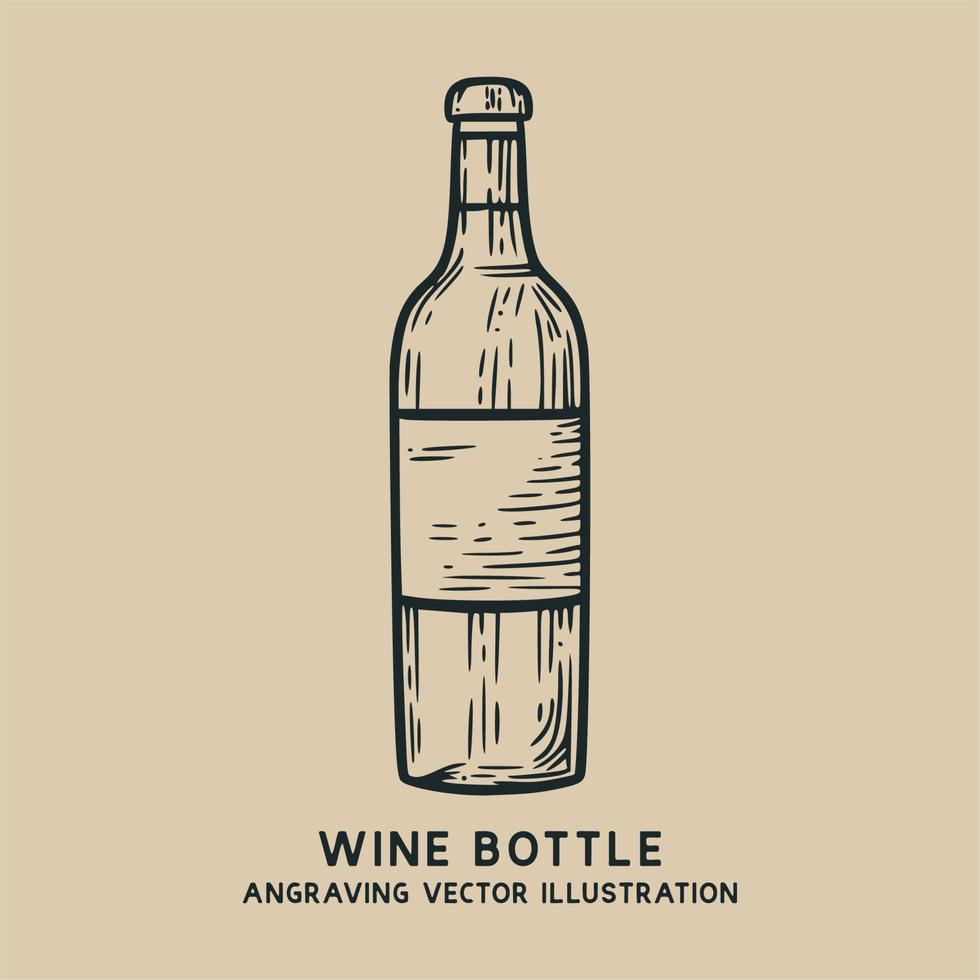 wine bottle vintage hand drawn engraving vector illustration