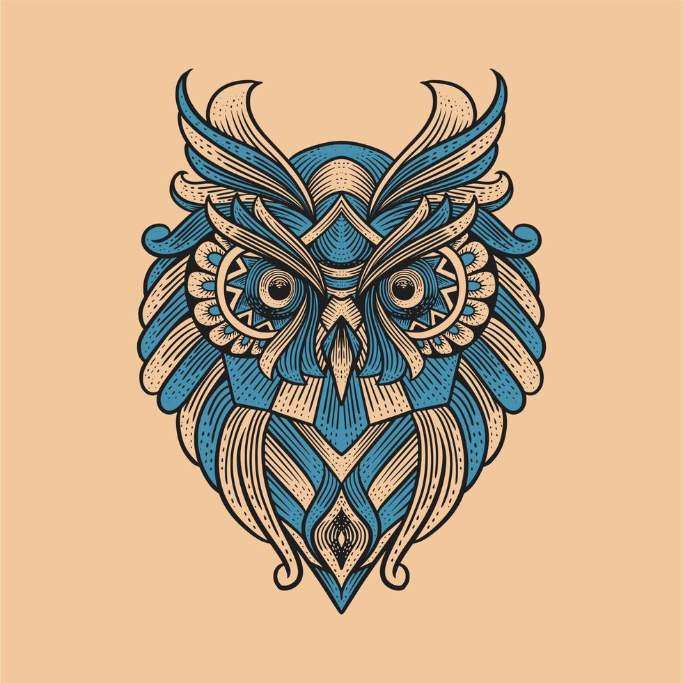 vintage illustration owl head with engraving style vector