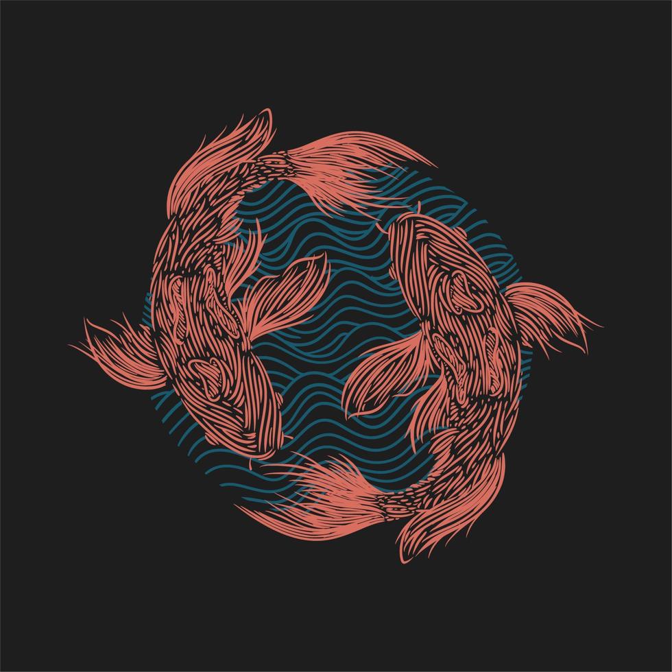 vector illustration koi fish with a blue circle ornament background vintage engraving