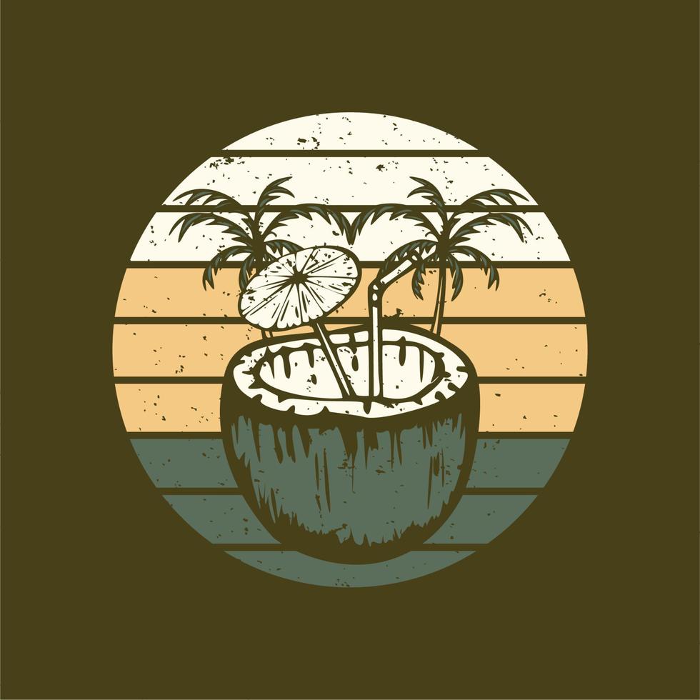vector illustration coconut juice vintage illustration
