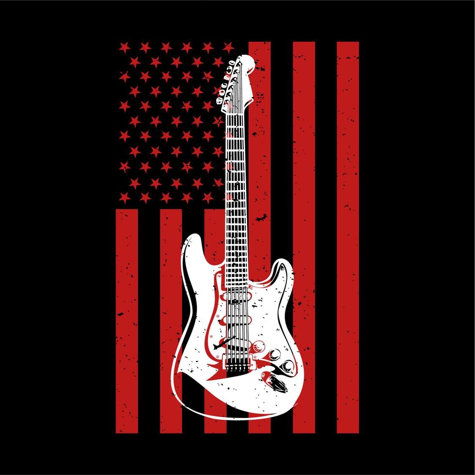 vintage design guitar with america flag background vintage illustration vector