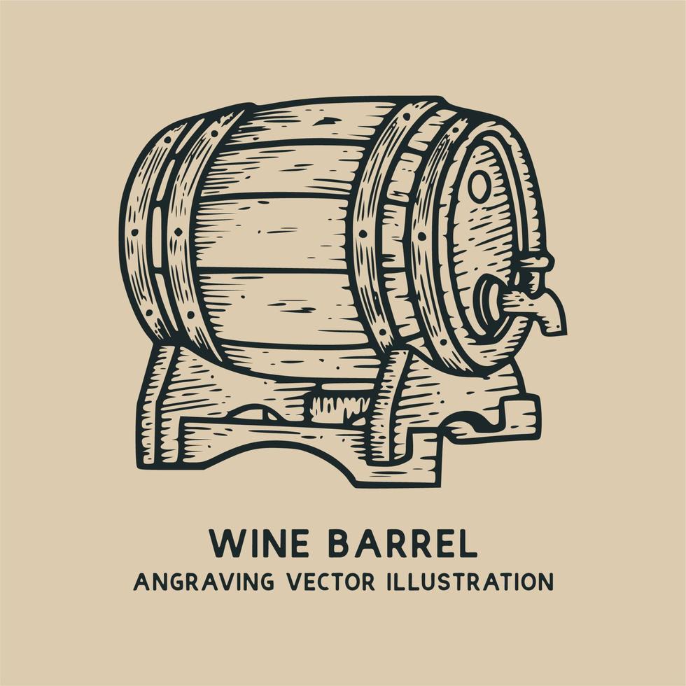 Ilustración de vector de grabado dibujado a mano vintage de barril de vino