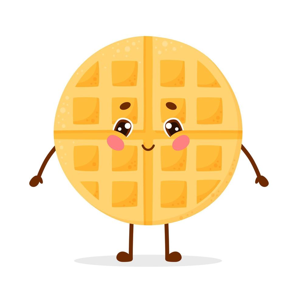 Cute cartoon character waffle standing single and smiling. Vector illustration isolated on white background.