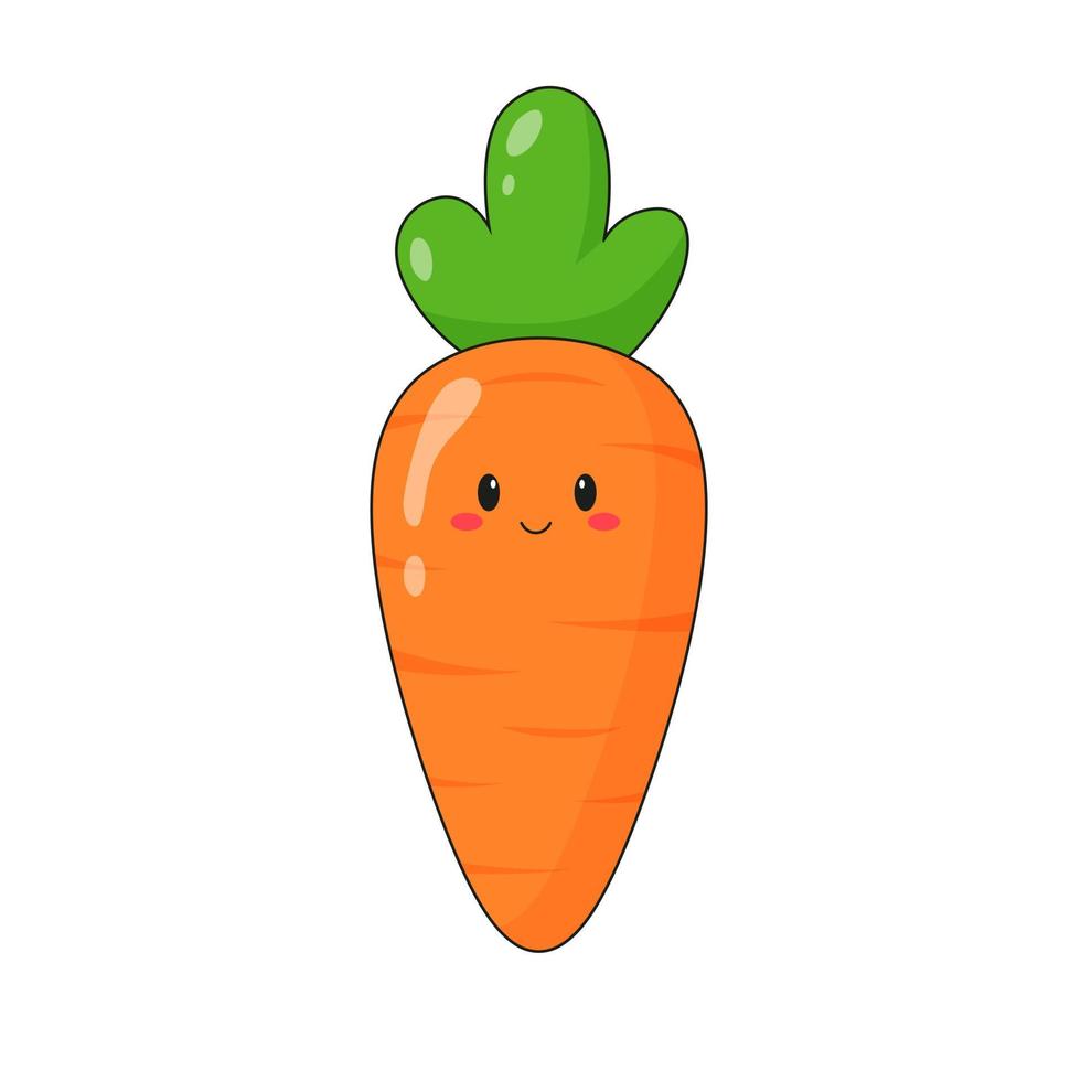 Cute kawaii carrot character. Flat cartoon illustration, icon, logo, sticker isolated on white background. vector