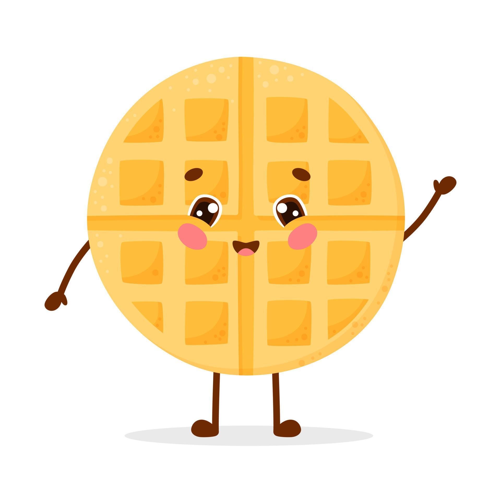 Cute cartoon character waffle standing happy and waving. Vector