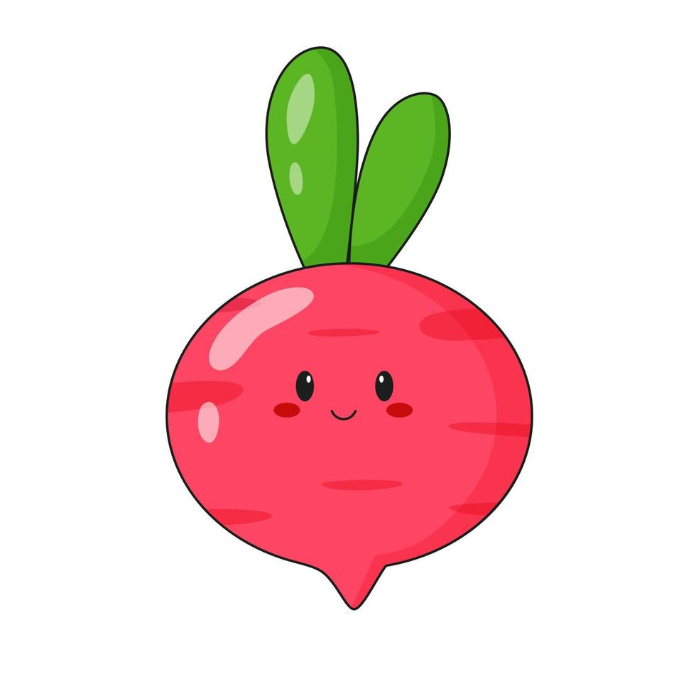 Cute kawaii radish character. Flat cartoon illustration, icon, logo, sticker isolated on white background. vector