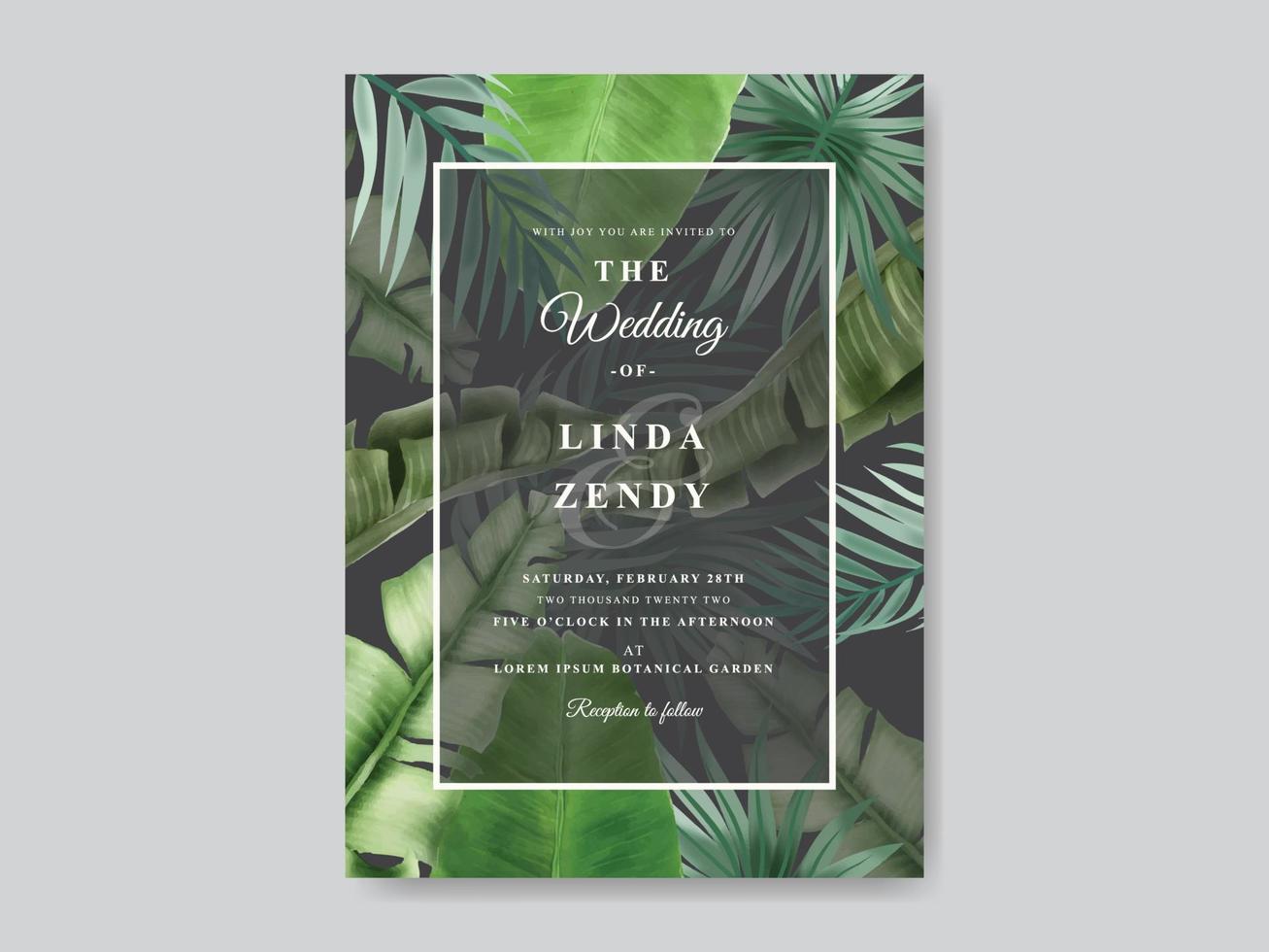 Beautiful tropical floral wedding invitation template vector