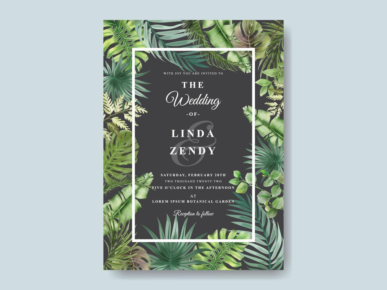 hermosa plantilla de invitación de boda floral tropical vector