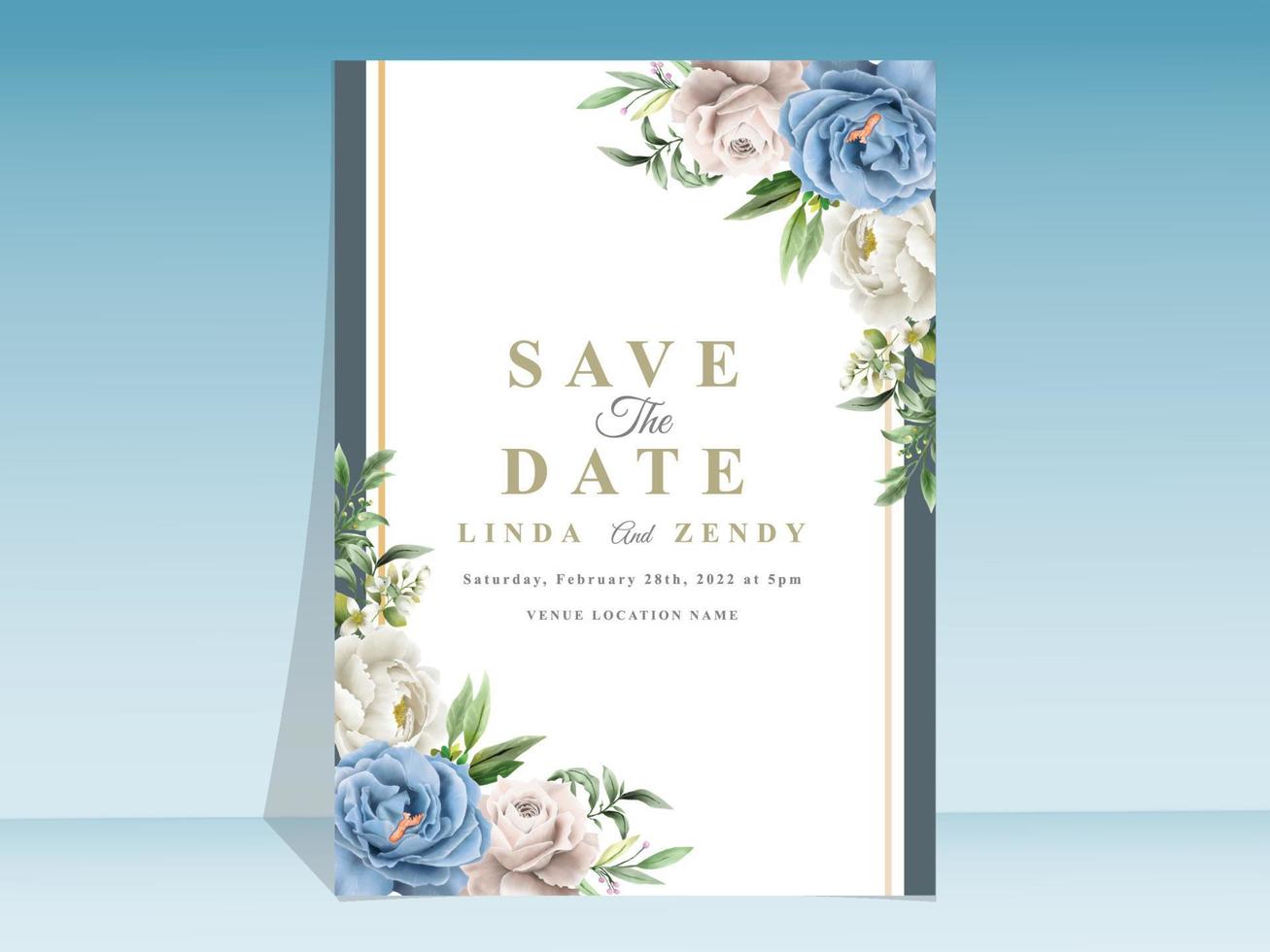 Blue roses wedding invitation template vector