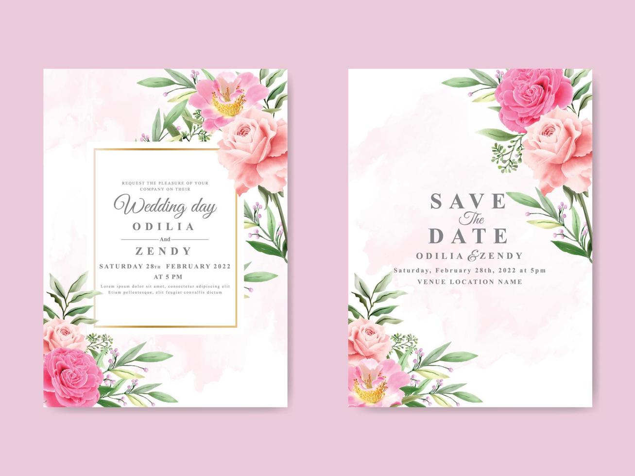 hermosa plantilla floral de la invitación de la boda de la acuarela vector