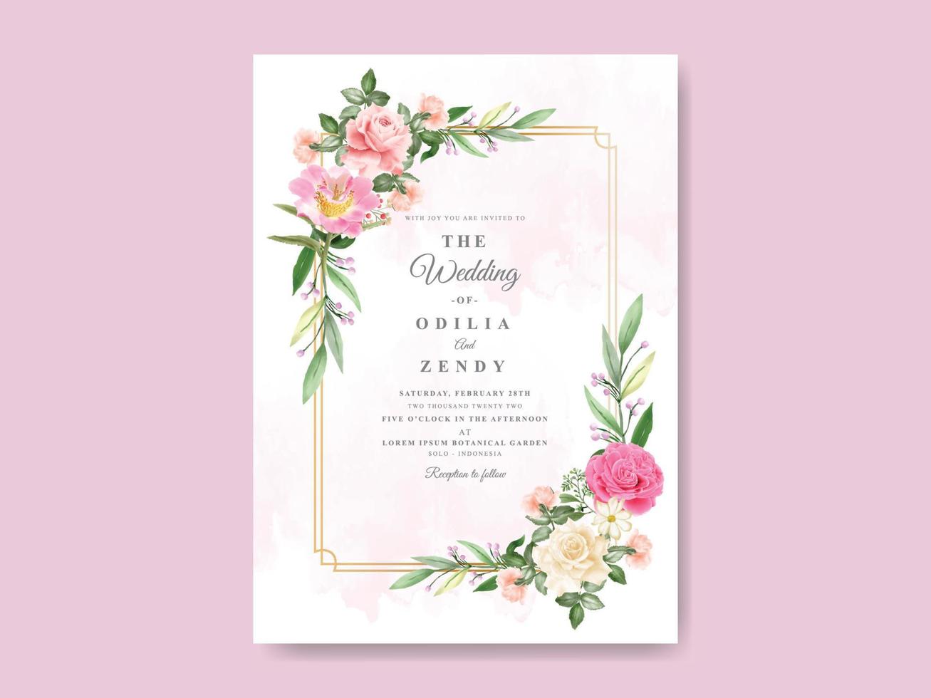 Beautiful floral watercolor wedding invitation template vector